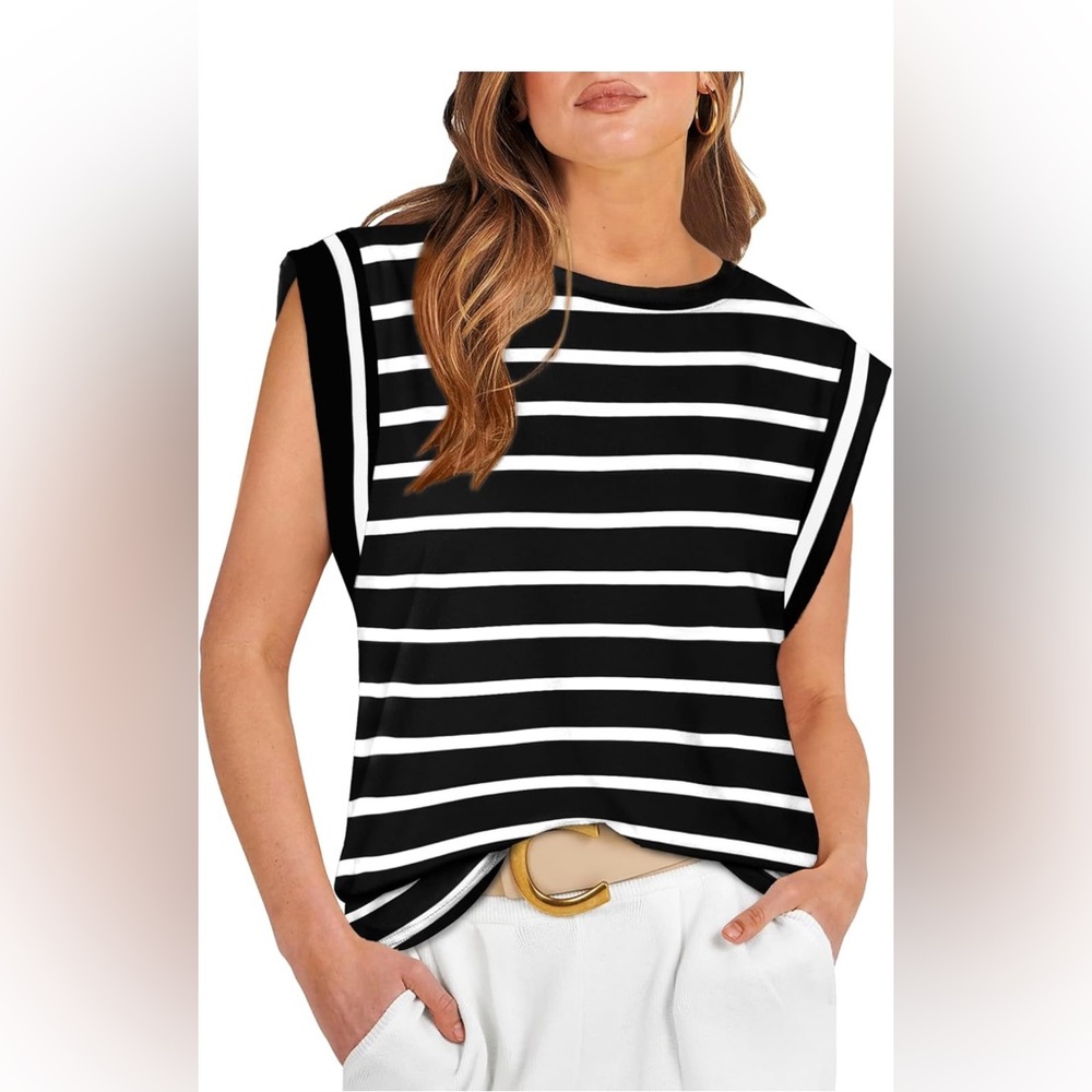 Black and White Striped Women's Top
